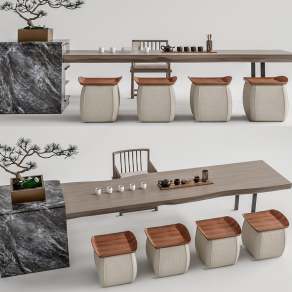 新中式茶桌椅组合3D模型下载